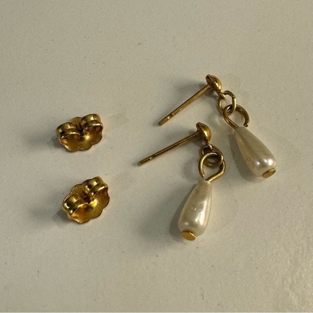 Gold and Cream Pearl Drop Earrings - Picture 5 of 6